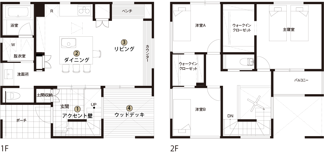 32坪3LDKの新築二階建て間取り図